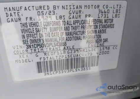 2023 Nissan Kicks Sr Xtronic Cvt из США, поврежденный, VIN 3N1CP5DV3PL543855